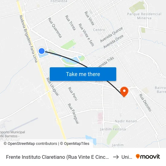 Frente Instituto Claretiano (Rua Vinte E Cinco De Agosto) to Unifeb map