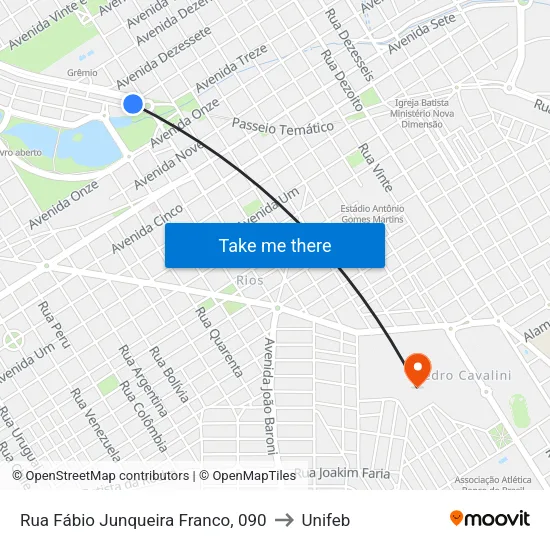 Rua Fábio Junqueira Franco, 090 to Unifeb map