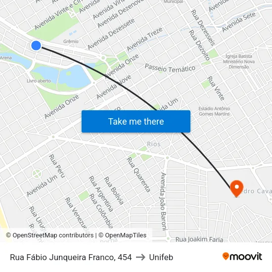 Rua Fábio Junqueira Franco, 454 to Unifeb map