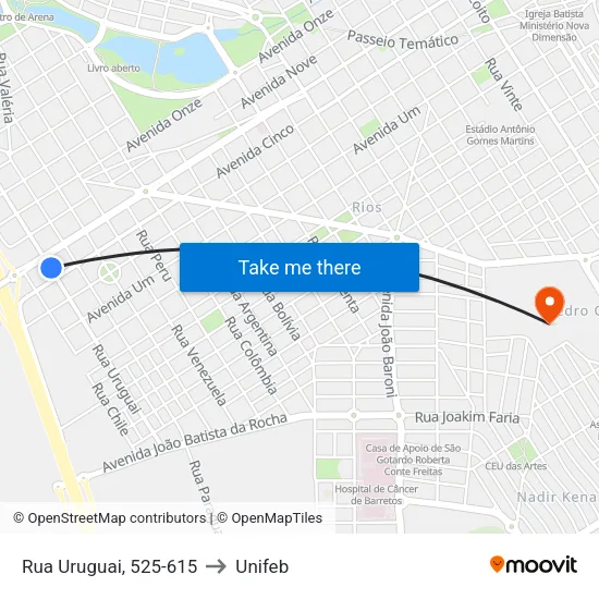 Rua Uruguai, 525-615 to Unifeb map