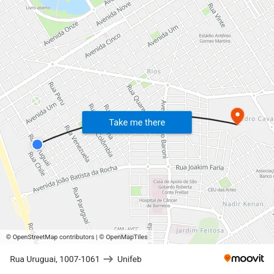 Rua Uruguai, 1007-1061 to Unifeb map