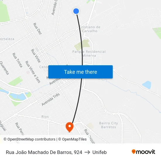 Rua João Machado De Barros, 924 to Unifeb map