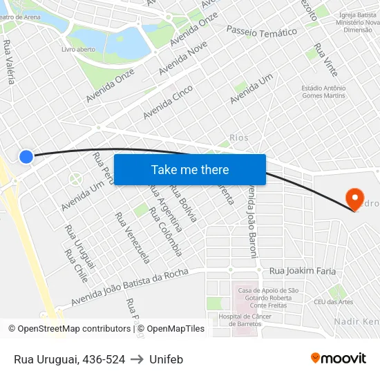 Rua Uruguai, 436-524 to Unifeb map