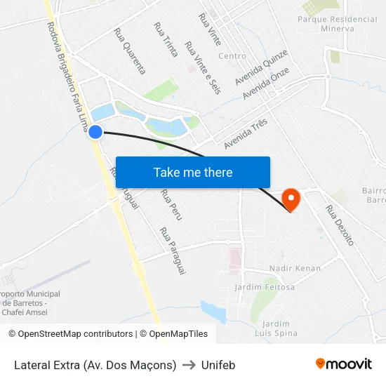 Lateral Extra (Av. Dos Maçons) to Unifeb map