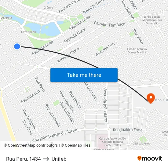 Rua Peru, 1434 to Unifeb map