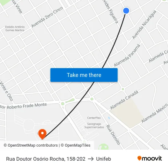 Rua Doutor Osório Rocha, 158-202 to Unifeb map