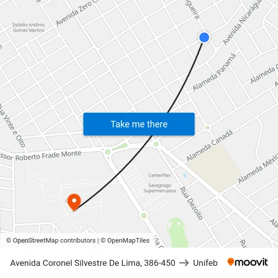 Avenida Coronel Silvestre De Lima, 386-450 to Unifeb map