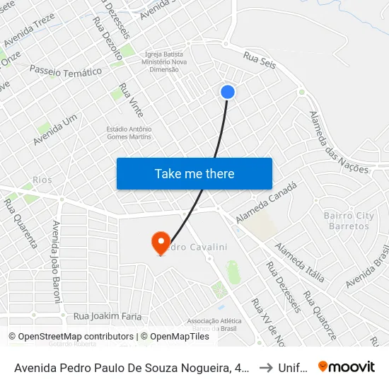 Avenida Pedro Paulo De Souza Nogueira, 410 to Unifeb map