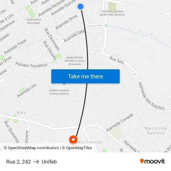 Rua 2, 242 to Unifeb map