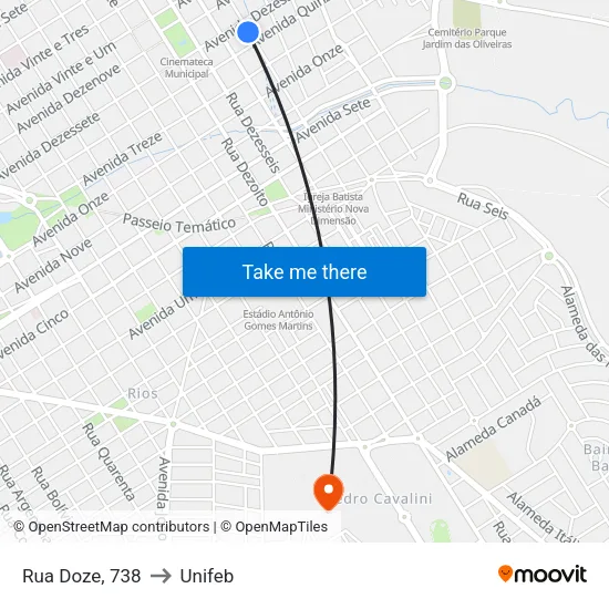 Rua Doze, 738 to Unifeb map