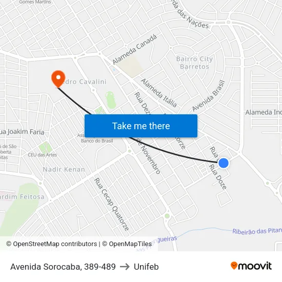 Avenida Sorocaba, 389-489 to Unifeb map