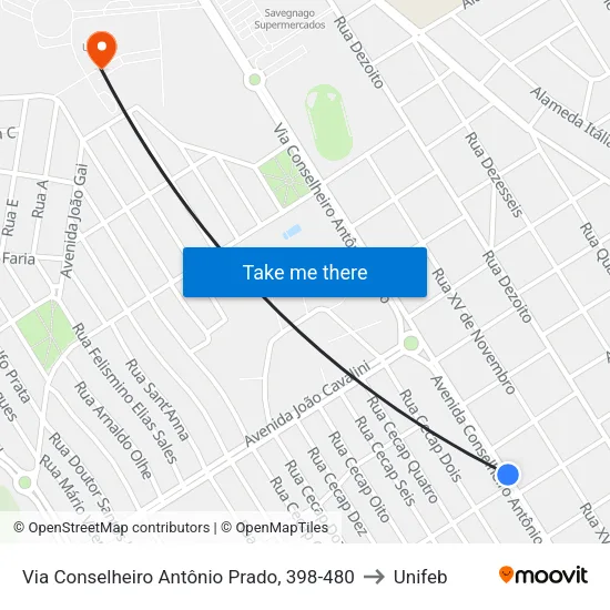 Via Conselheiro Antônio Prado, 398-480 to Unifeb map
