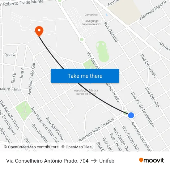 Via Conselheiro Antônio Prado, 704 to Unifeb map