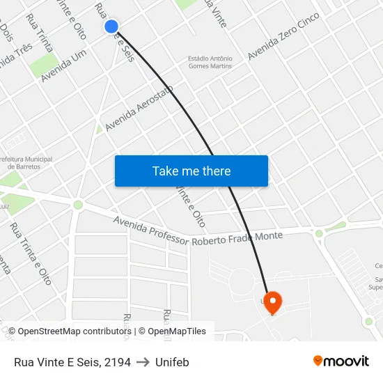 Rua Vinte E Seis, 2194 to Unifeb map