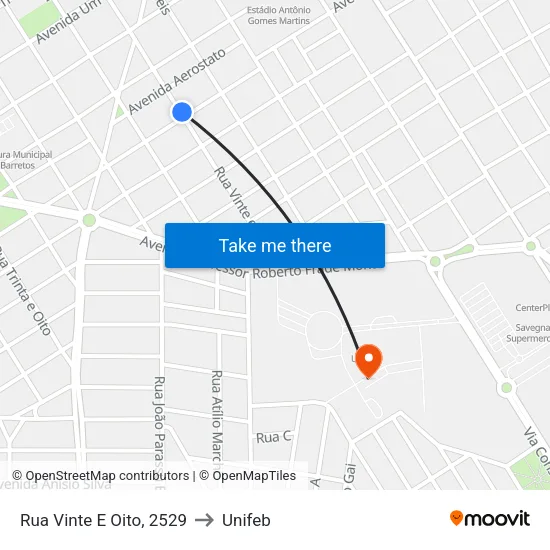 Rua Vinte E Oito, 2529 to Unifeb map