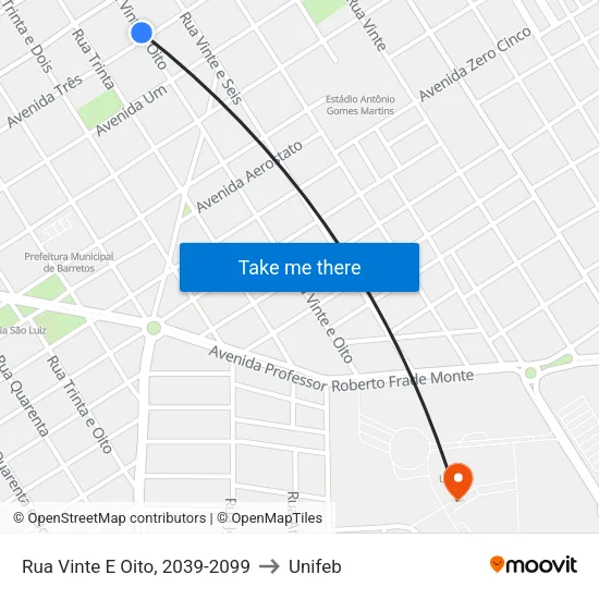 Rua Vinte E Oito, 2039-2099 to Unifeb map