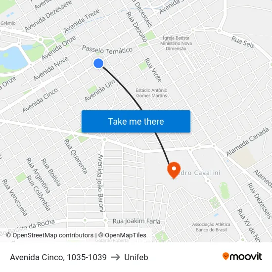 Avenida Cinco, 1035-1039 to Unifeb map