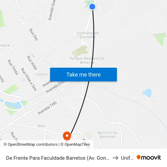 De Frente Para Faculdade Barretos (Av. Gonçalves) to Unifeb map