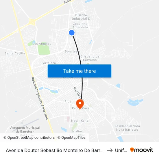 Avenida Doutor Sebastião Monteiro De Barros, 251 to Unifeb map