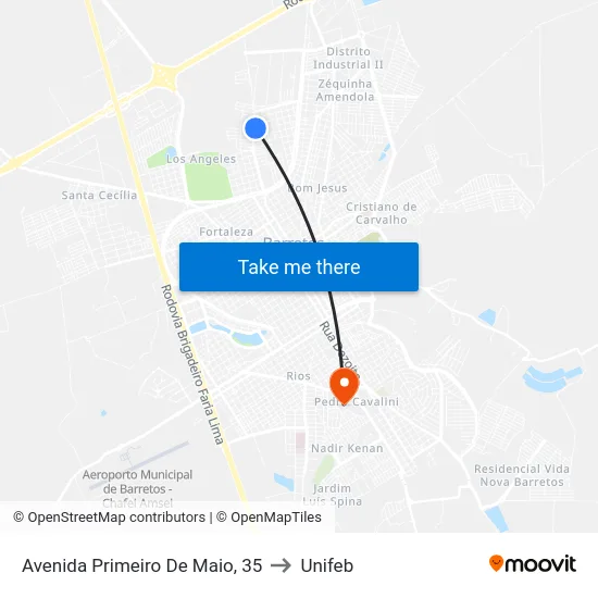 Avenida Primeiro De Maio, 35 to Unifeb map