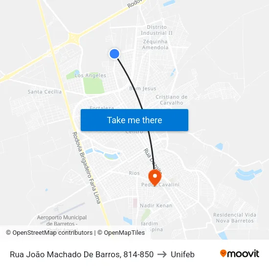 Rua João Machado De Barros, 814-850 to Unifeb map