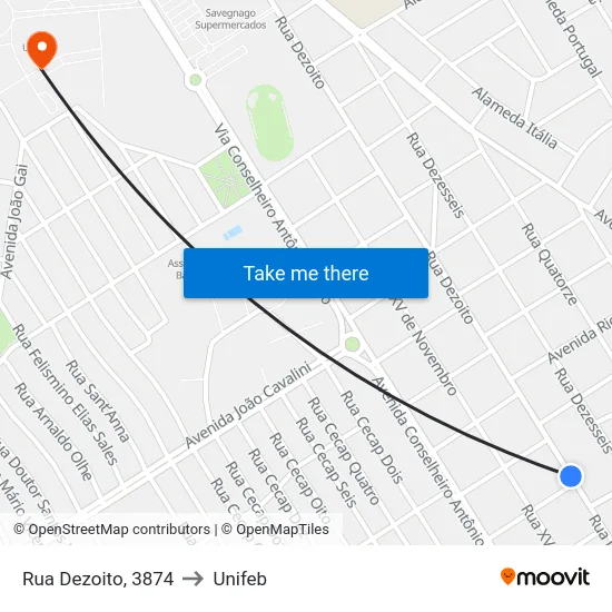 Rua Dezoito, 3874 to Unifeb map
