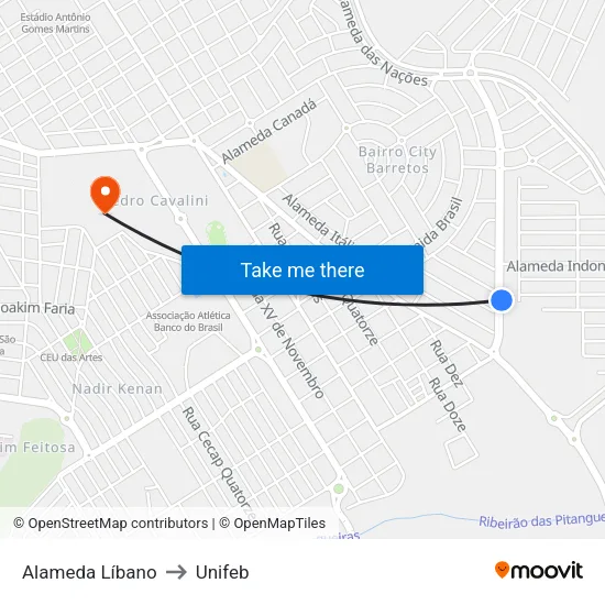 Alameda Líbano to Unifeb map