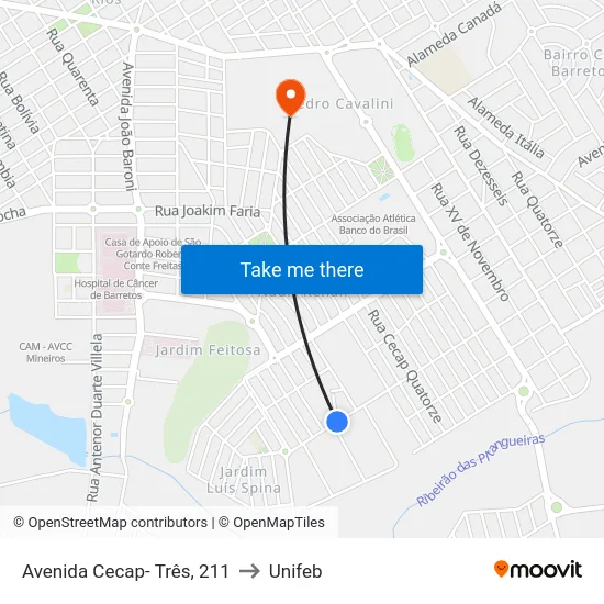 Avenida Cecap- Três, 211 to Unifeb map