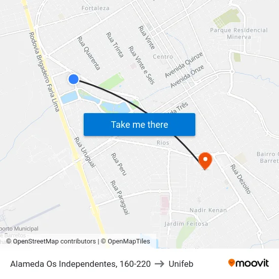 Alameda Os Independentes, 160-220 to Unifeb map