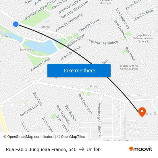 Rua Fábio Junqueira Franco, 540 to Unifeb map