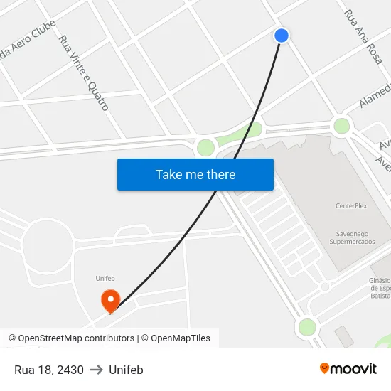Rua 18, 2430 to Unifeb map