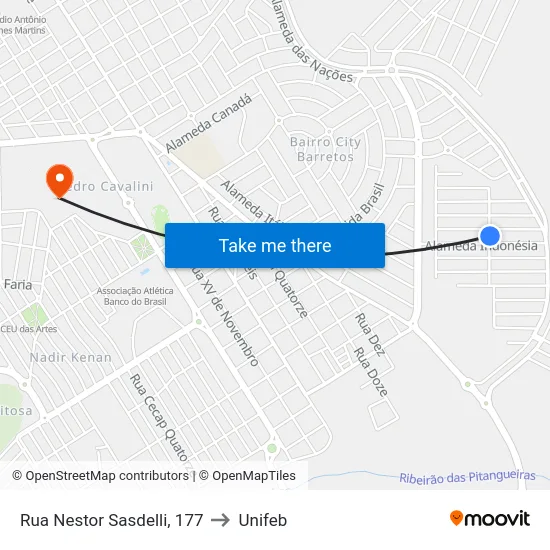 Rua Nestor Sasdelli, 177 to Unifeb map