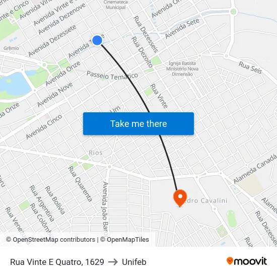 Rua Vinte E Quatro, 1629 to Unifeb map