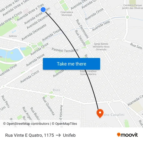 Rua Vinte E Quatro, 1175 to Unifeb map