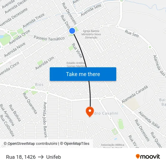 Rua 18, 1426 to Unifeb map