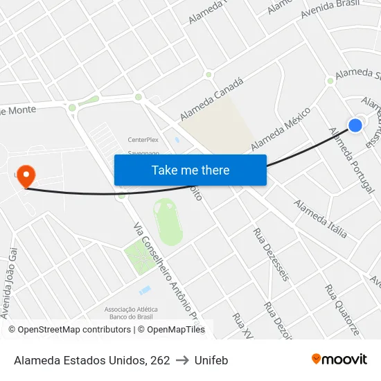 Alameda Estados Unidos, 262 to Unifeb map