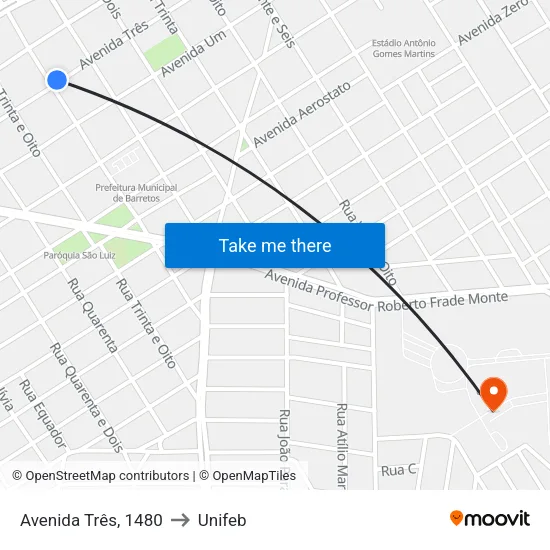 Avenida Três, 1480 to Unifeb map