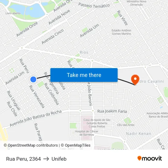 Rua Peru, 2364 to Unifeb map