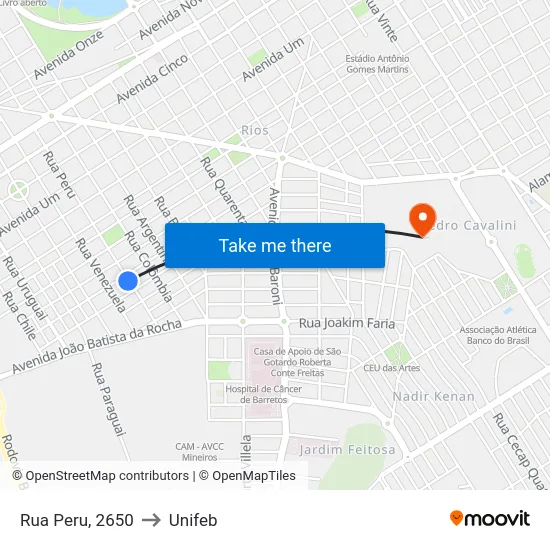 Rua Peru, 2650 to Unifeb map