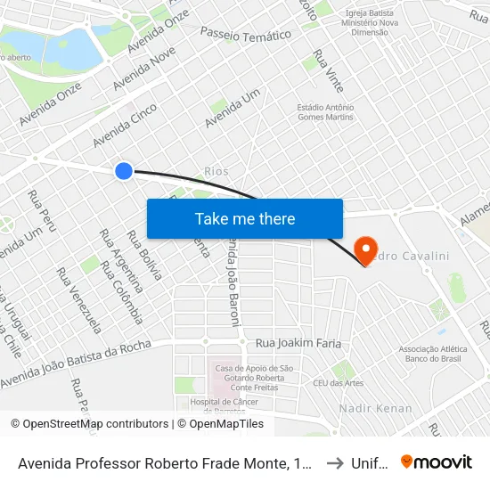 Avenida Professor Roberto Frade Monte, 1540 to Unifeb map