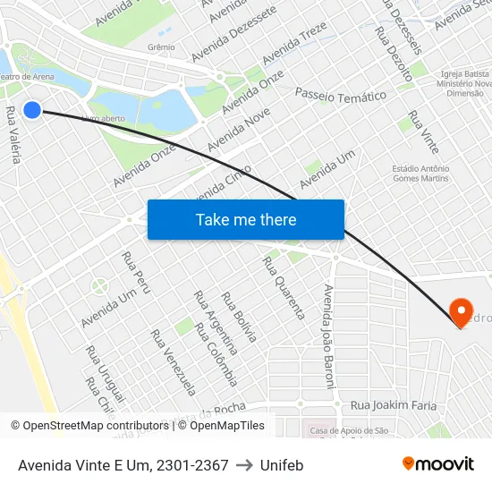 Avenida Vinte E Um, 2301-2367 to Unifeb map