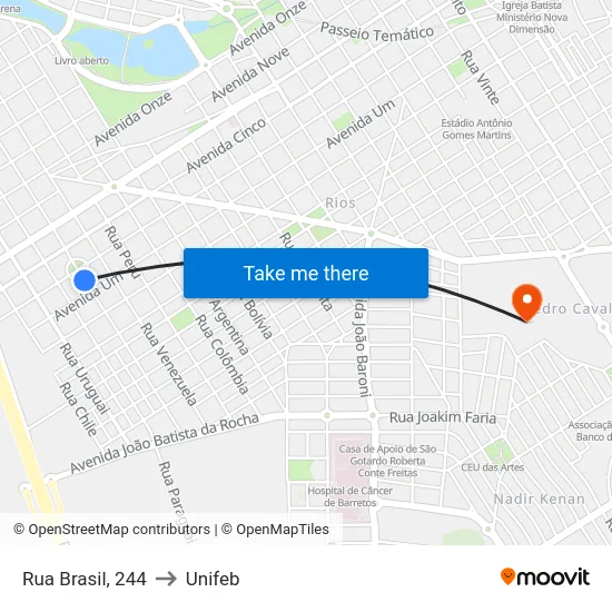 Rua Brasil, 244 to Unifeb map