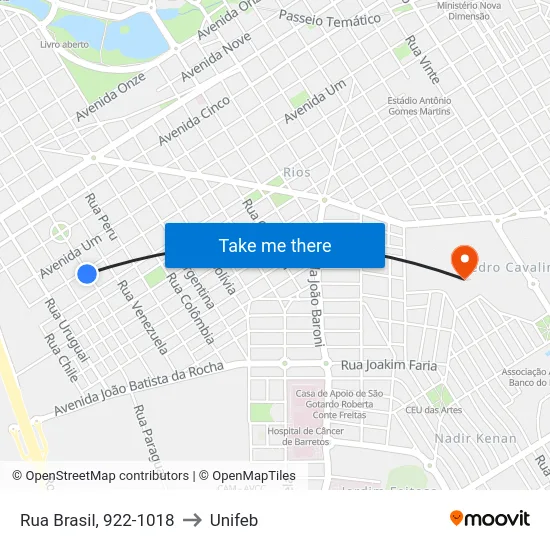 Rua Brasil, 922-1018 to Unifeb map