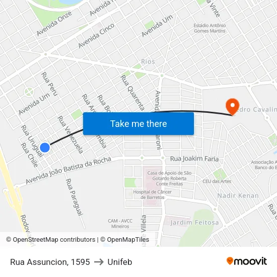 Rua Assuncion, 1595 to Unifeb map