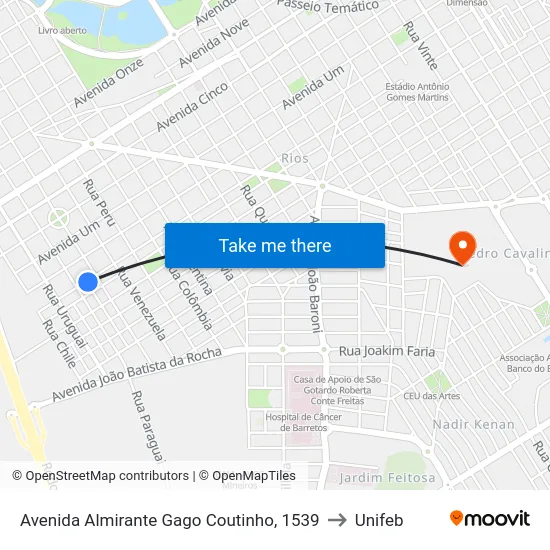 Avenida Almirante Gago Coutinho, 1539 to Unifeb map