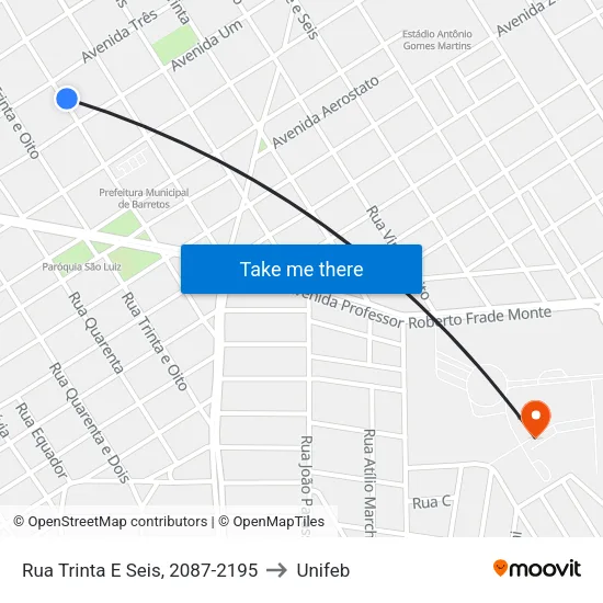 Rua Trinta E Seis, 2087-2195 to Unifeb map