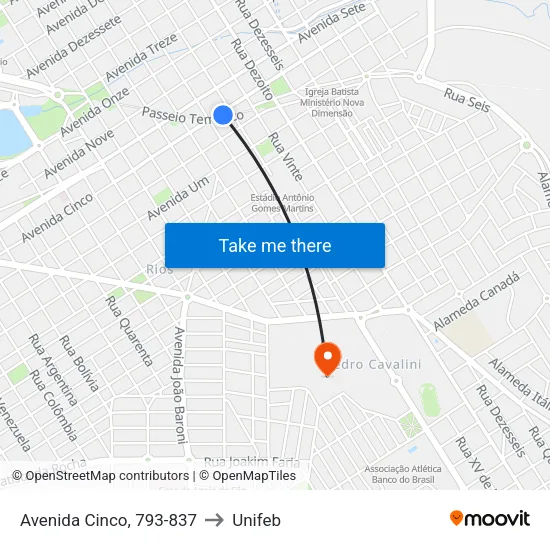 Avenida Cinco, 793-837 to Unifeb map