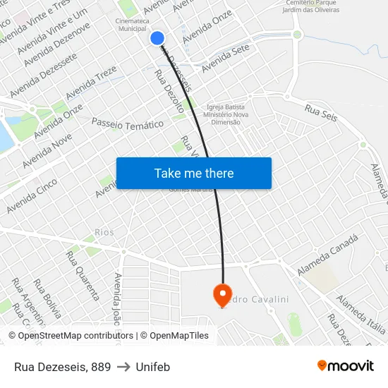 Rua Dezeseis, 889 to Unifeb map