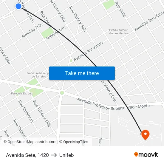 Avenida Sete, 1420 to Unifeb map