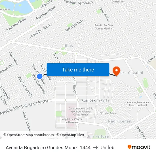 Avenida Brigadeiro Guedes Muniz, 1444 to Unifeb map